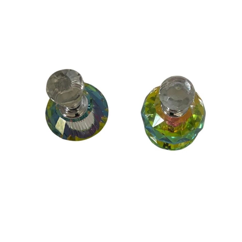 Pair Cut Crystal Perfume Bottles Faceted Tops Glass Dippers
